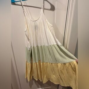 Colorblock Maxi Dress in Cream, Green, and Yellow